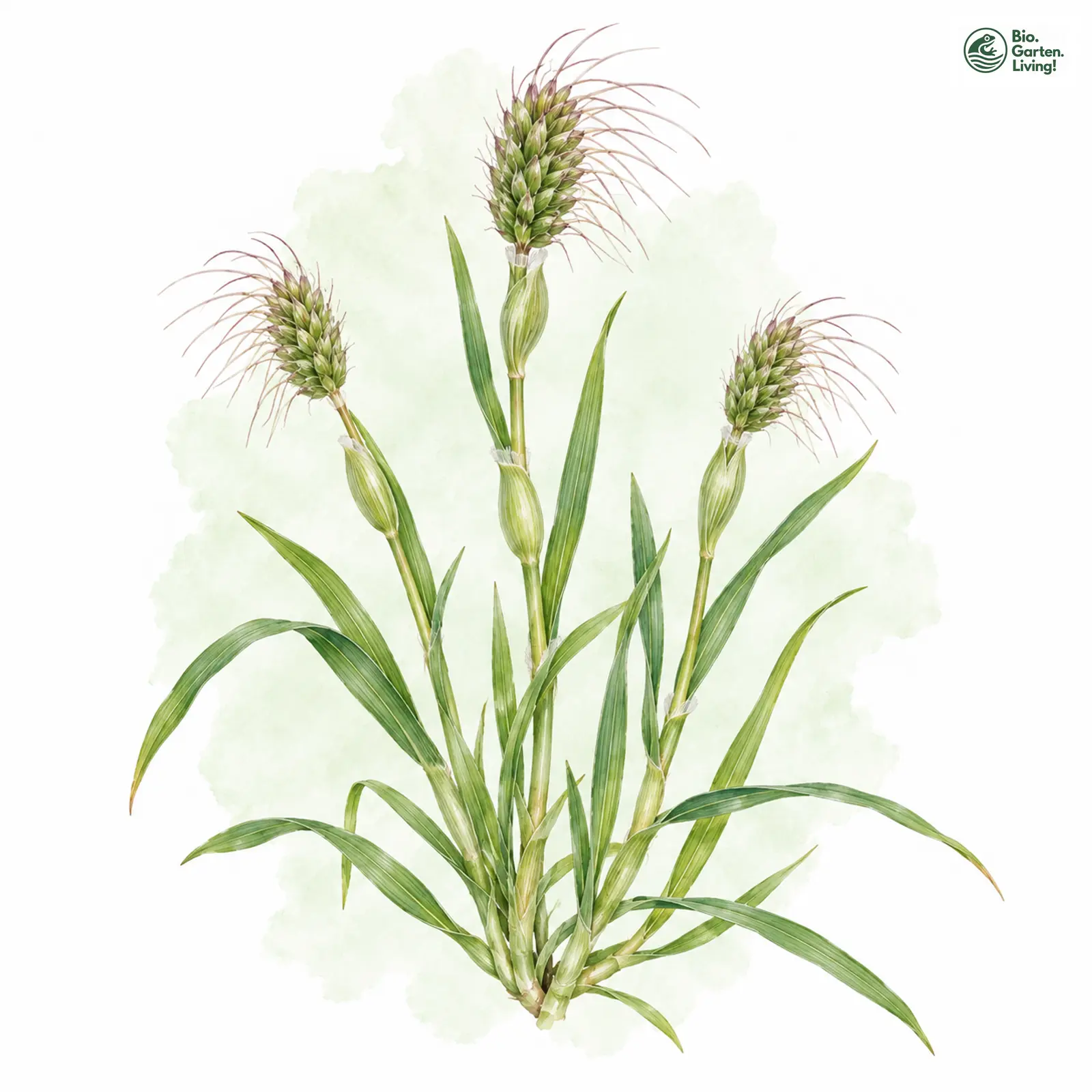 Aquarellzeichnung: Aufgeblasener Fuchsschwanz (Alopecurus rendlei)