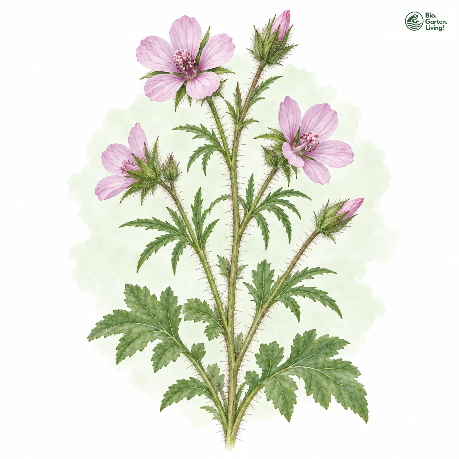 Aquarellzeichnung: Rauhaar-Eibisch (Althaea hirsuta)