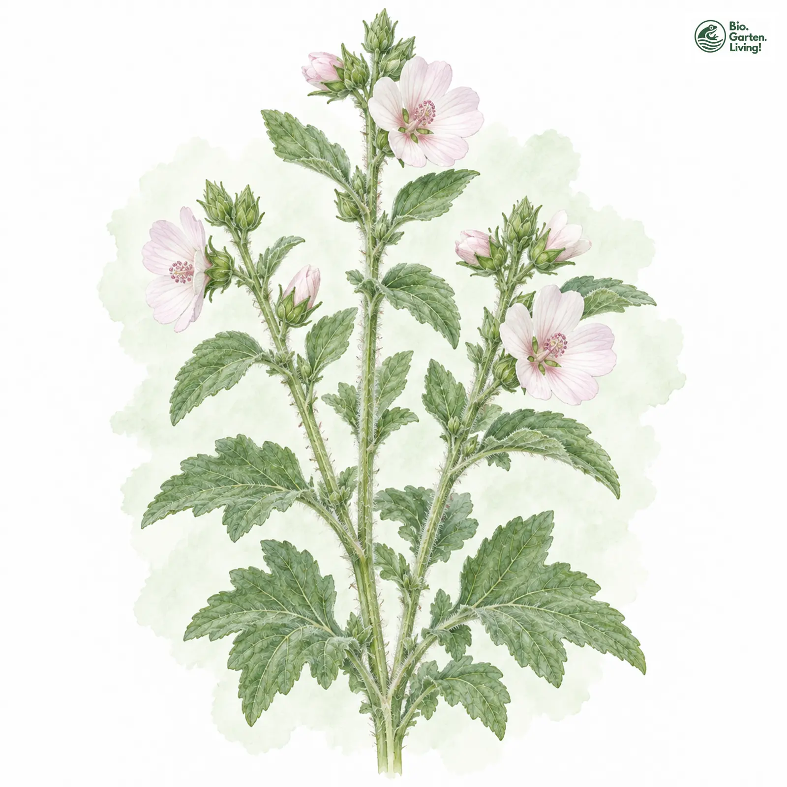 Aquarellzeichnung: Echter Eibisch (Althaea officinalis)