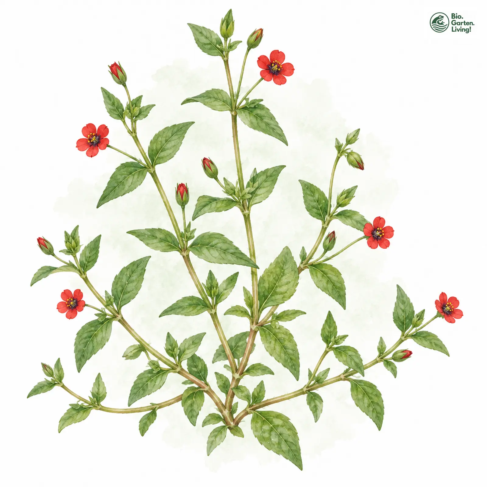 Aquarellzeichnung: Acker-Gauchheil (Anagallis arvensis)