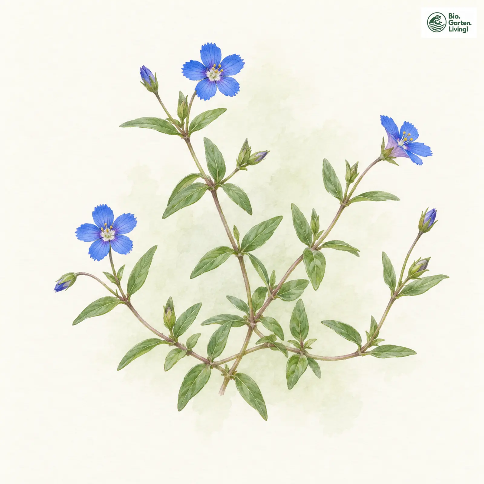 Aquarellzeichnung: Blauer Gauchheil (Anagallis foemina)