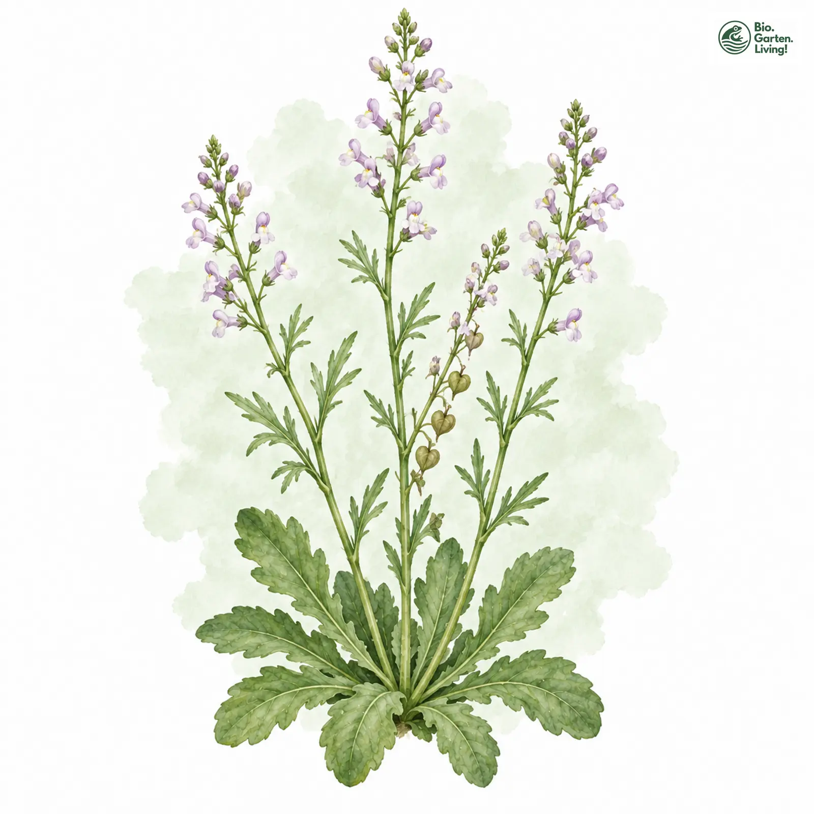 Aquarellzeichnung: Gänseblümchen-Lochschlund (Anarrhinum bellidifolium)