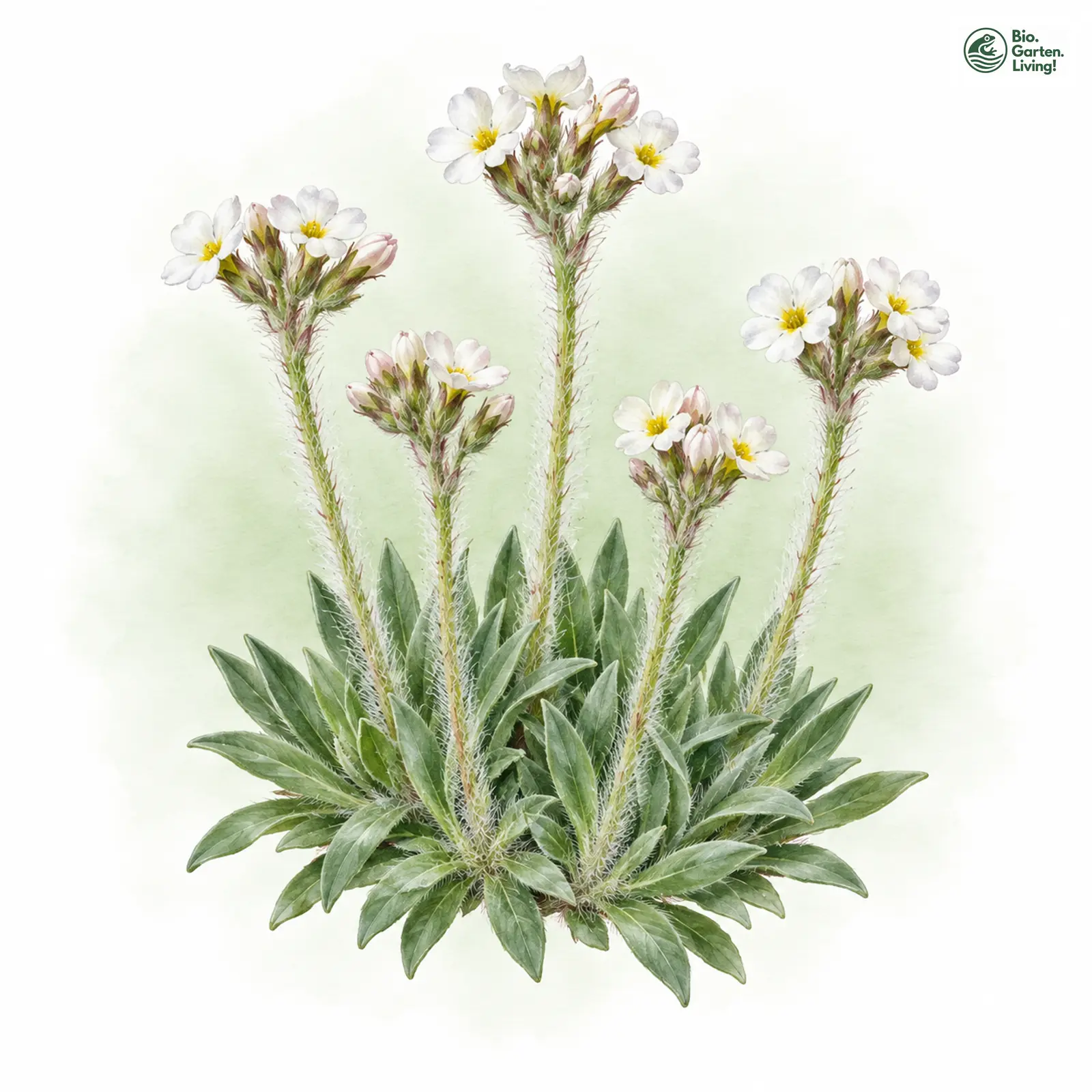 Aquarellzeichnung: Wimper-Mannsschild (Androsace chamaejasme)