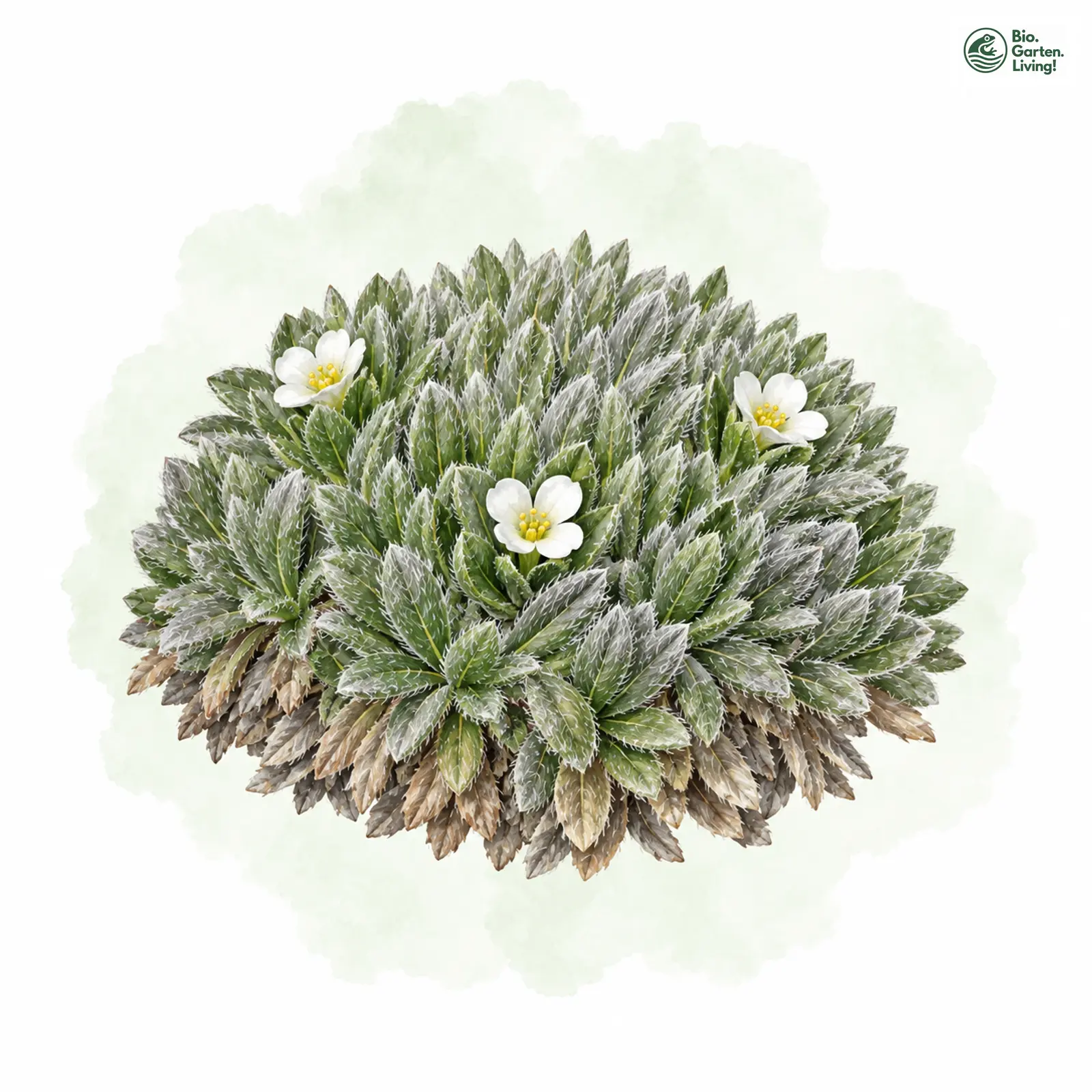 Aquarellzeichnung: Schweizer Mannsschild (Androsace helvetica)