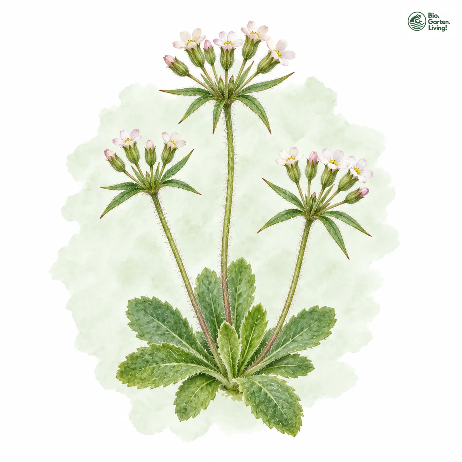 Aquarellzeichnung: Riesen-Mannsschild (Androsace maxima)