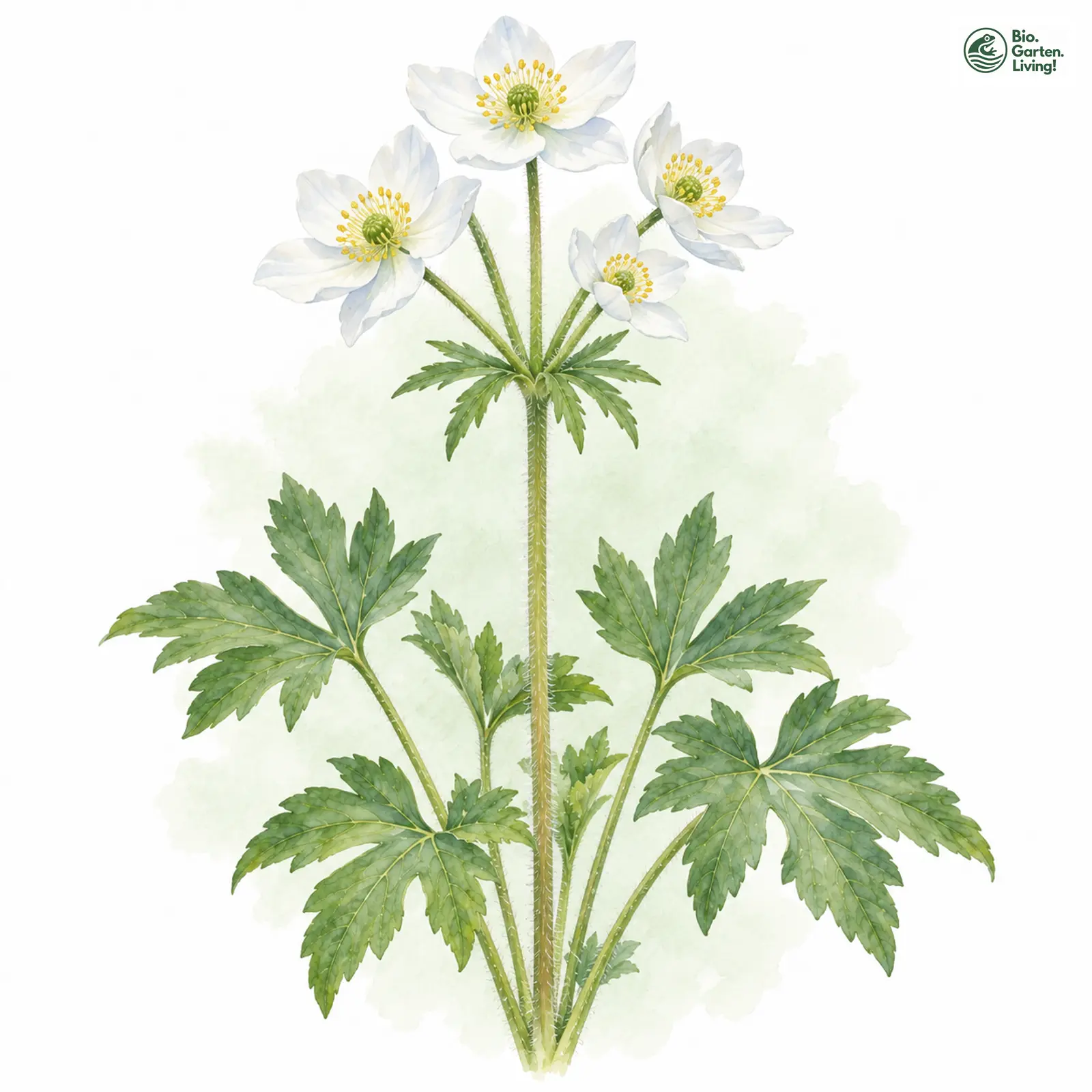Aquarellzeichnung: Alpen-Berghähnlein (Anemonastrum narcissiflorum)