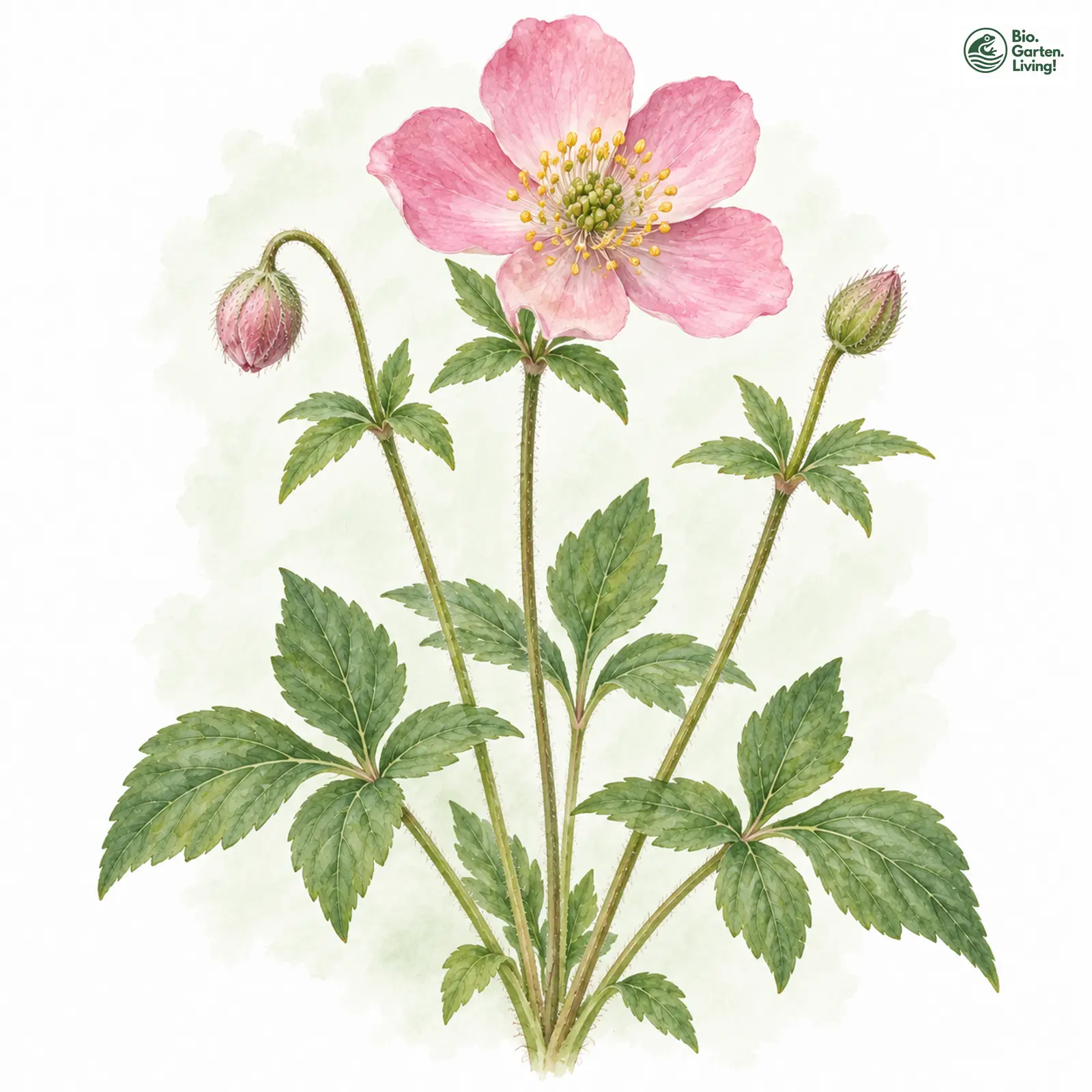 Aquarellzeichnung: Chinesische Herbst-Anemone (Anemone hupehensis)