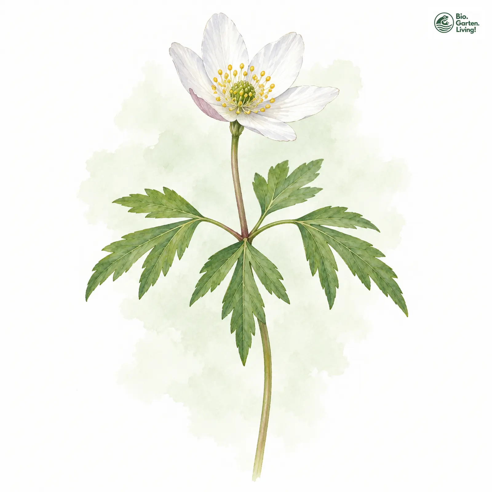 Aquarellzeichnung: Busch-Windröschen (Anemone nemorosa)