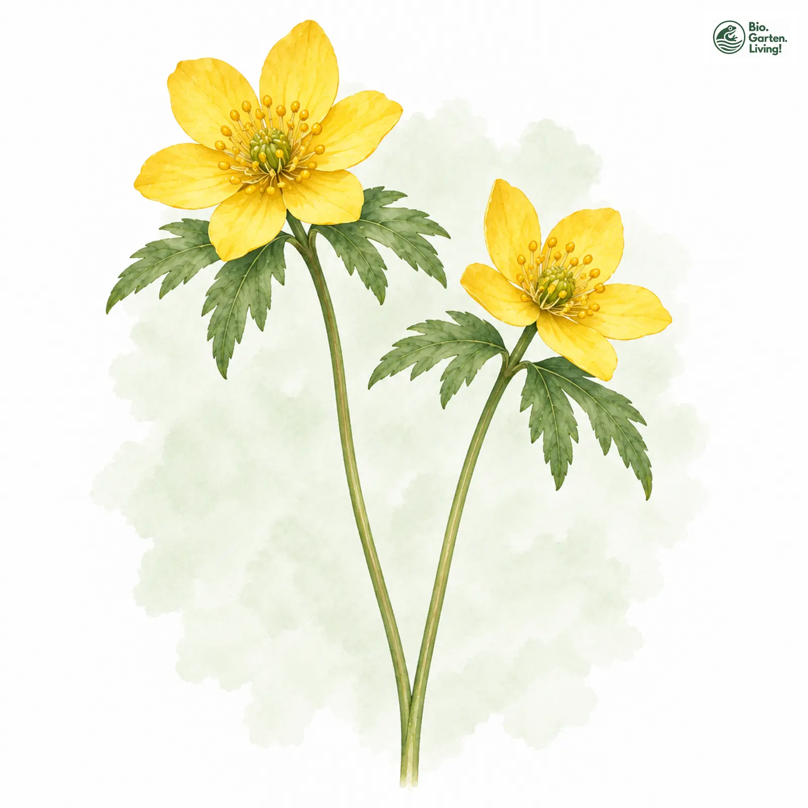 Aquarellzeichnung: Gelbes Windröschen (Anemone ranunculoides)