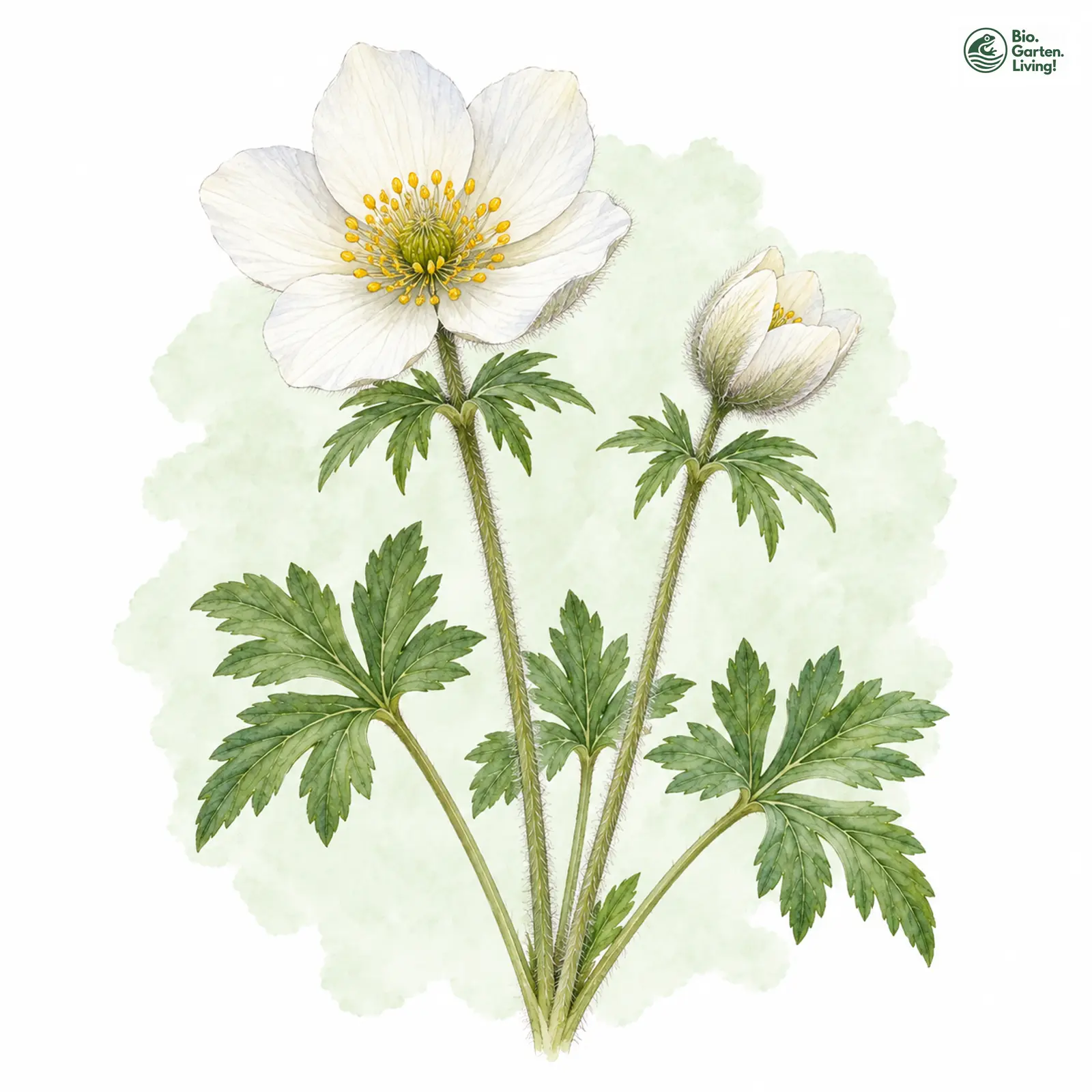Aquarellzeichnung: Großes Windröschen (Anemone sylvestris)
