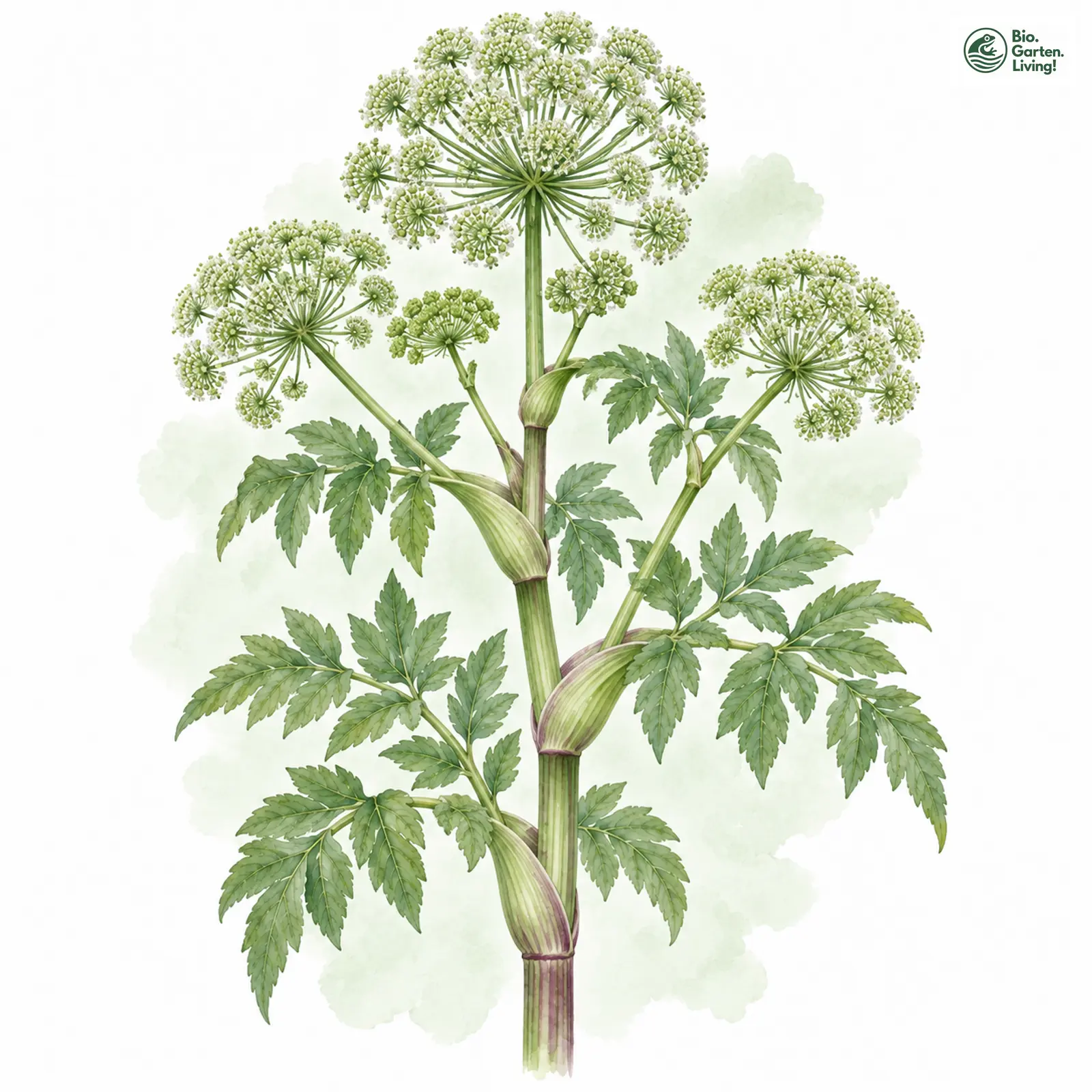 Aquarellzeichnung: Echte Engelwurz (Angelica archangelica)