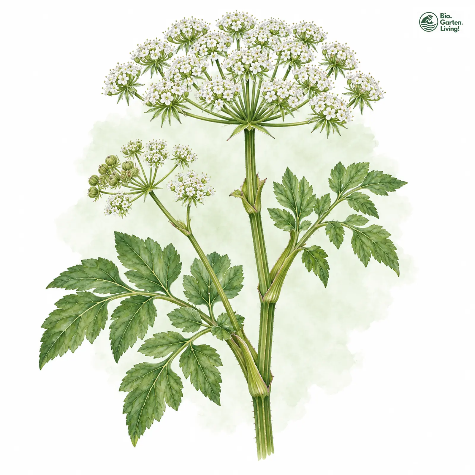 Aquarellzeichnung: Sumpf-Engelwurz (Angelica palustris)