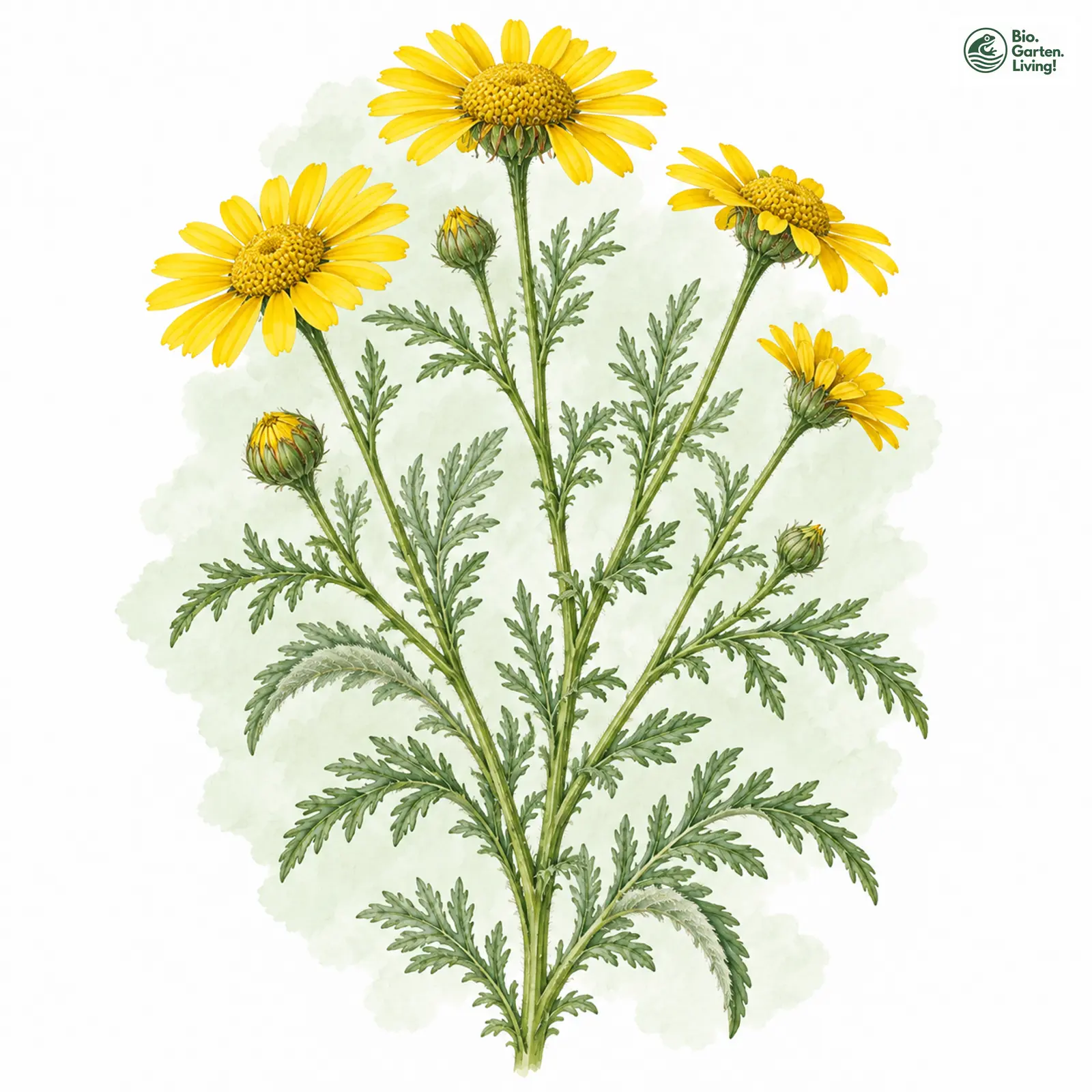 Aquarellzeichnung: Färber-Hundskamille (Anthemis tinctoria)