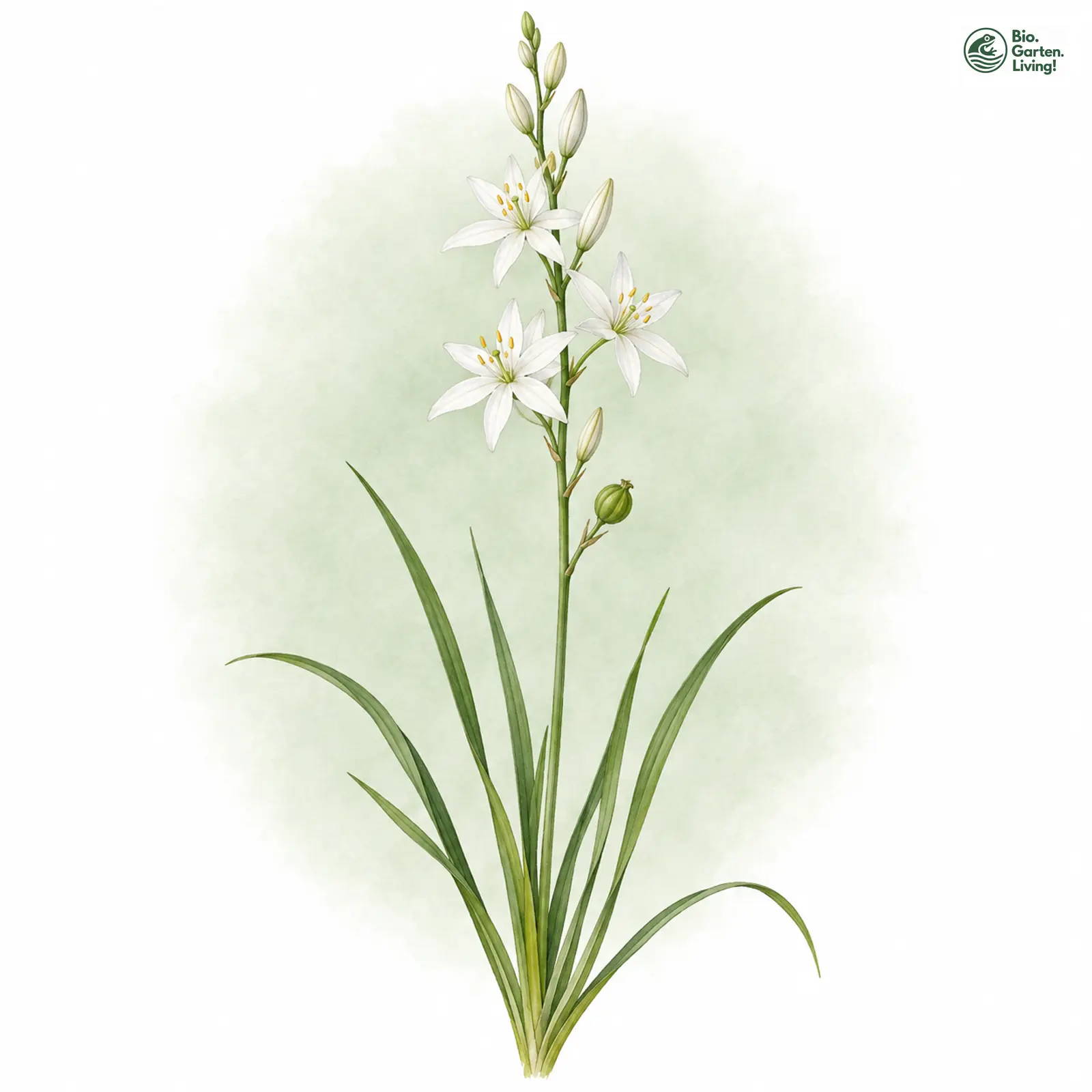 Aquarellzeichnung: Trauben-Graslilie (Anthericum liliago)