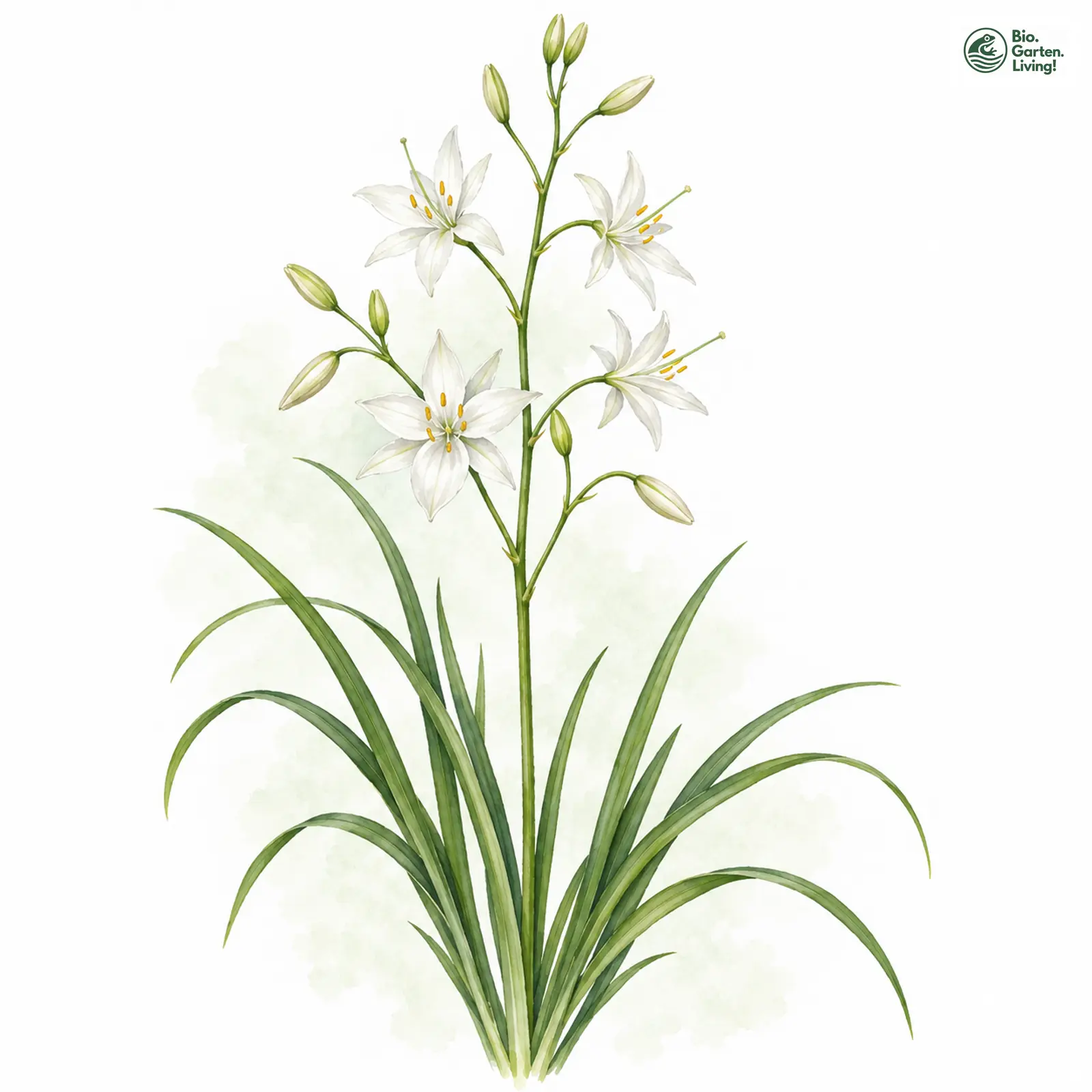 Aquarellzeichnung: Ästige Graslilie (Anthericum ramosum)