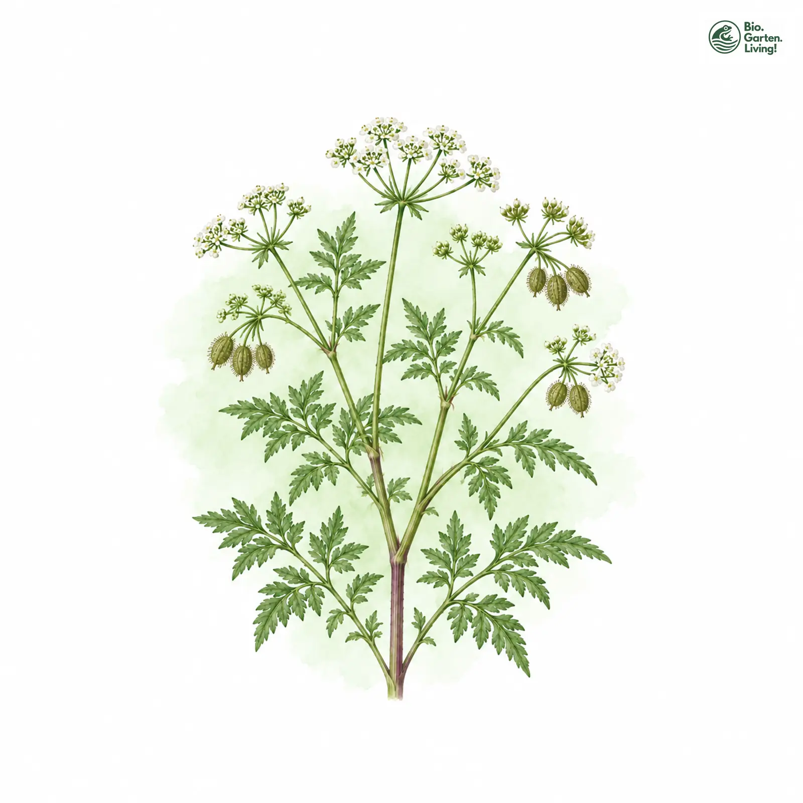 Aquarellzeichnung: Hunds-Kerbel (Anthriscus caucalis)