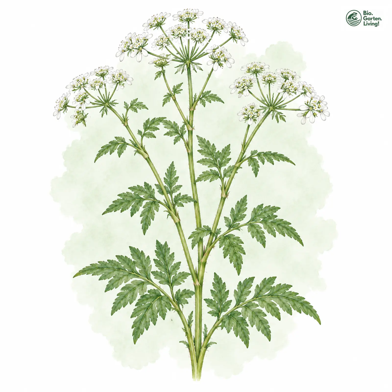 Aquarellzeichnung: Glanz-Kerbel (Anthriscus nitidus)