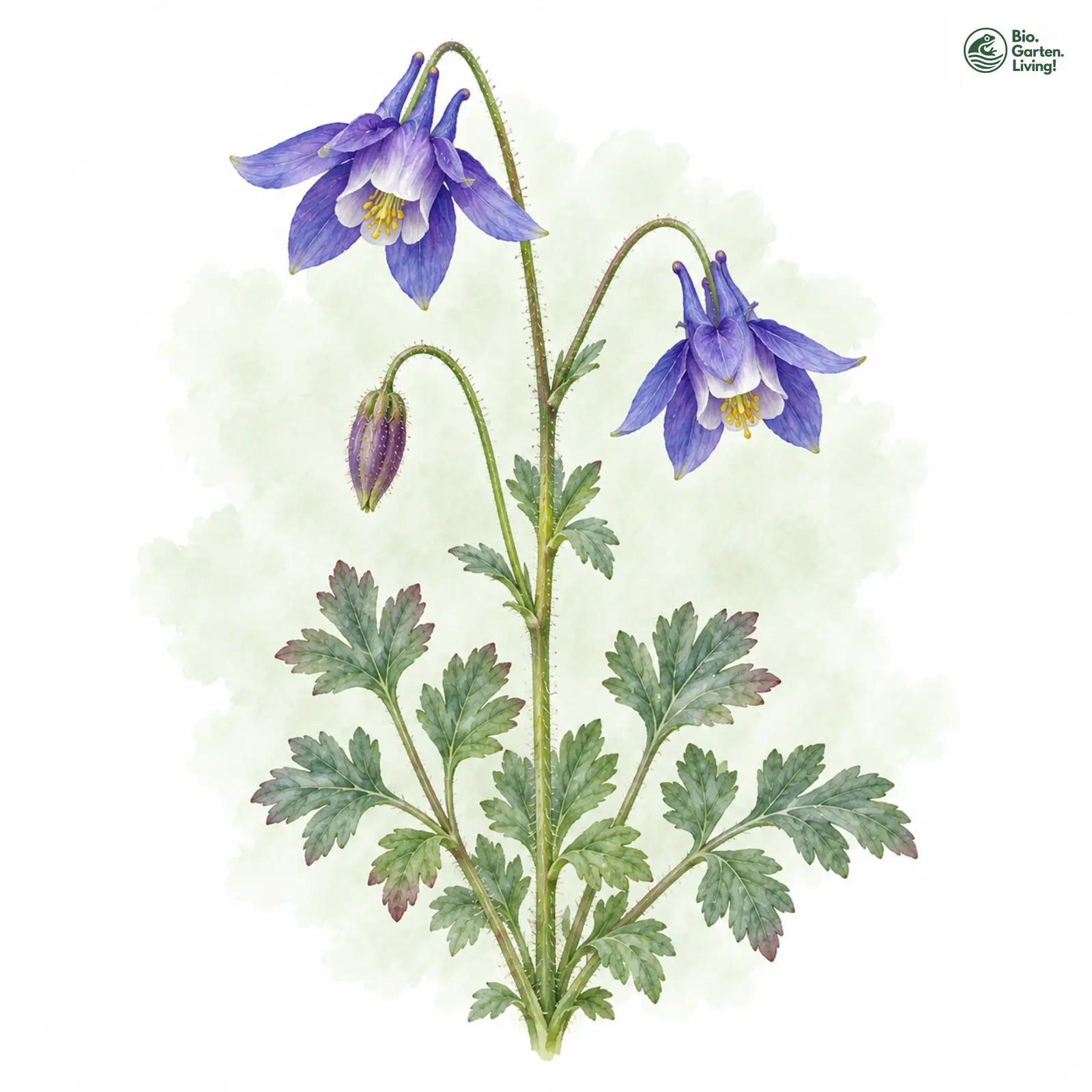 Aquarellzeichnung: Kleinblütige Akelei (Aquilegia einseleana)