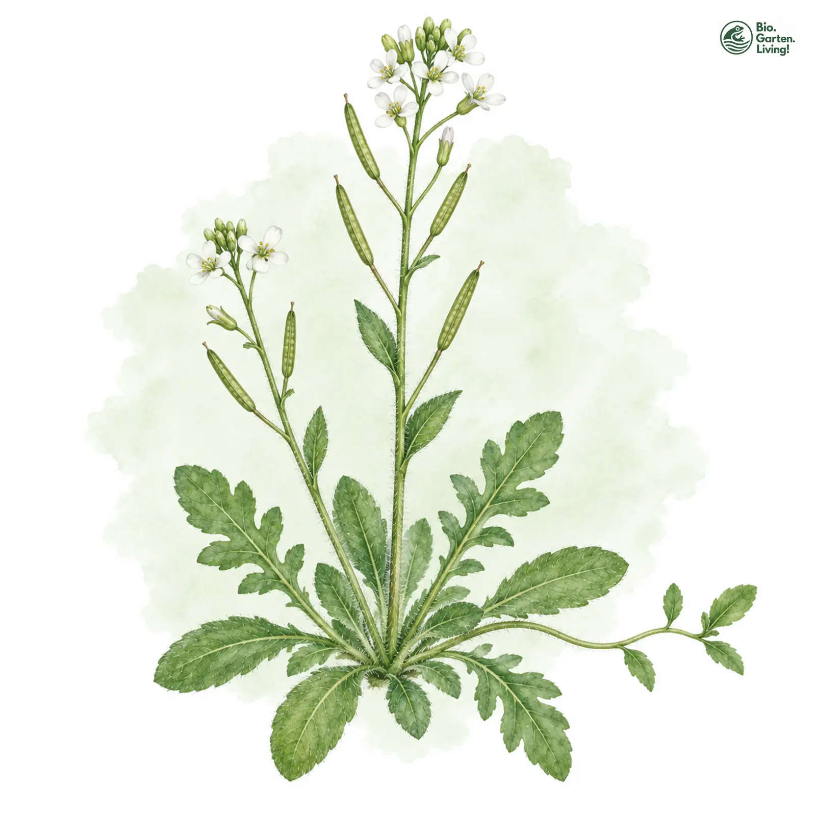 Aquarellzeichnung: Hallers Schmalwand (Arabidopsis halleri)
