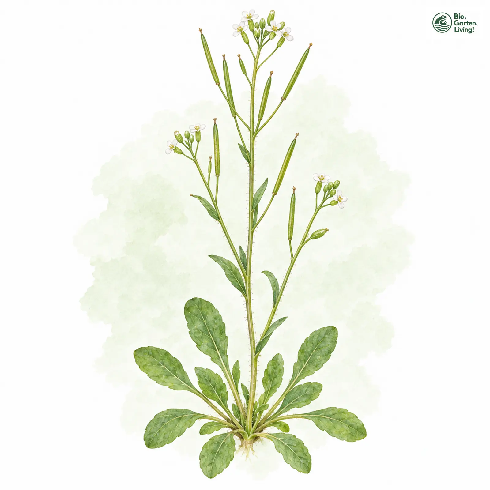 Aquarellzeichnung: Acker-Schmalwand (Arabidopsis thaliana)
