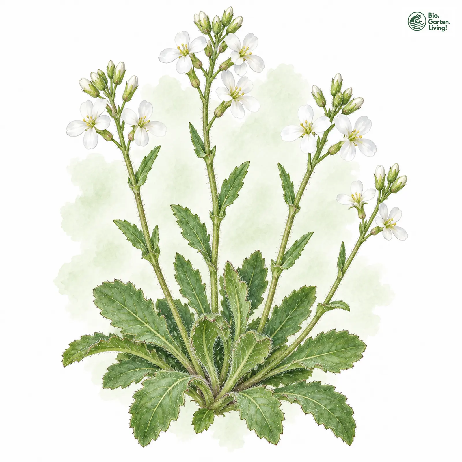 Aquarellzeichnung: Alpen-Gänsekresse (Arabis alpina (im engeren Sinne))