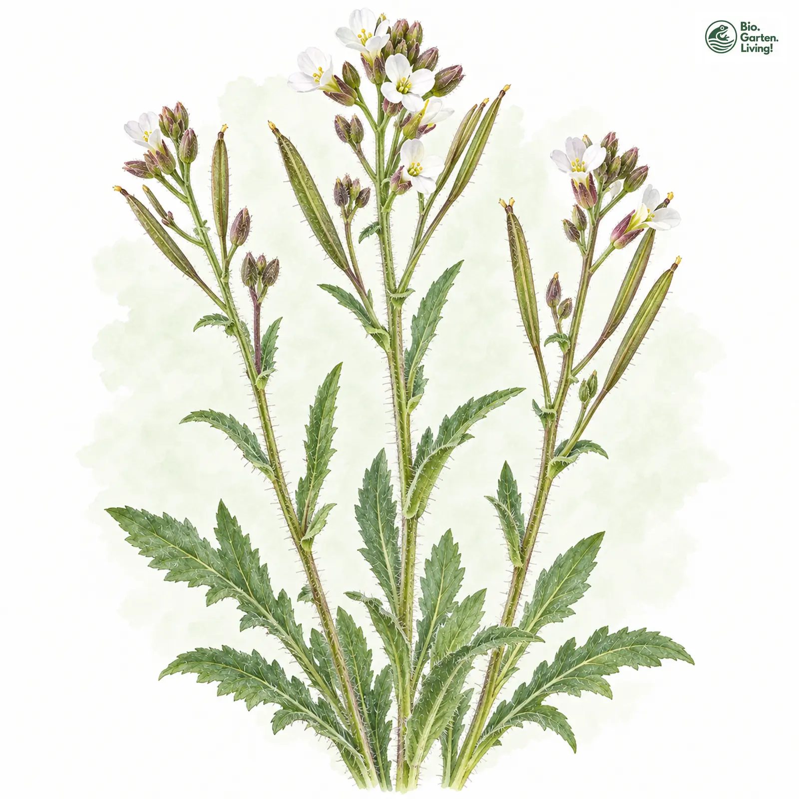 Aquarellzeichnung: Behaarte Gänsekresse (Arabis hirsuta)