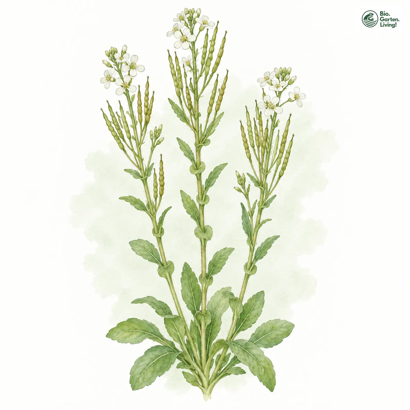 Aquarellzeichnung: Flachschotige Gänsekresse (Arabis nemorensis)