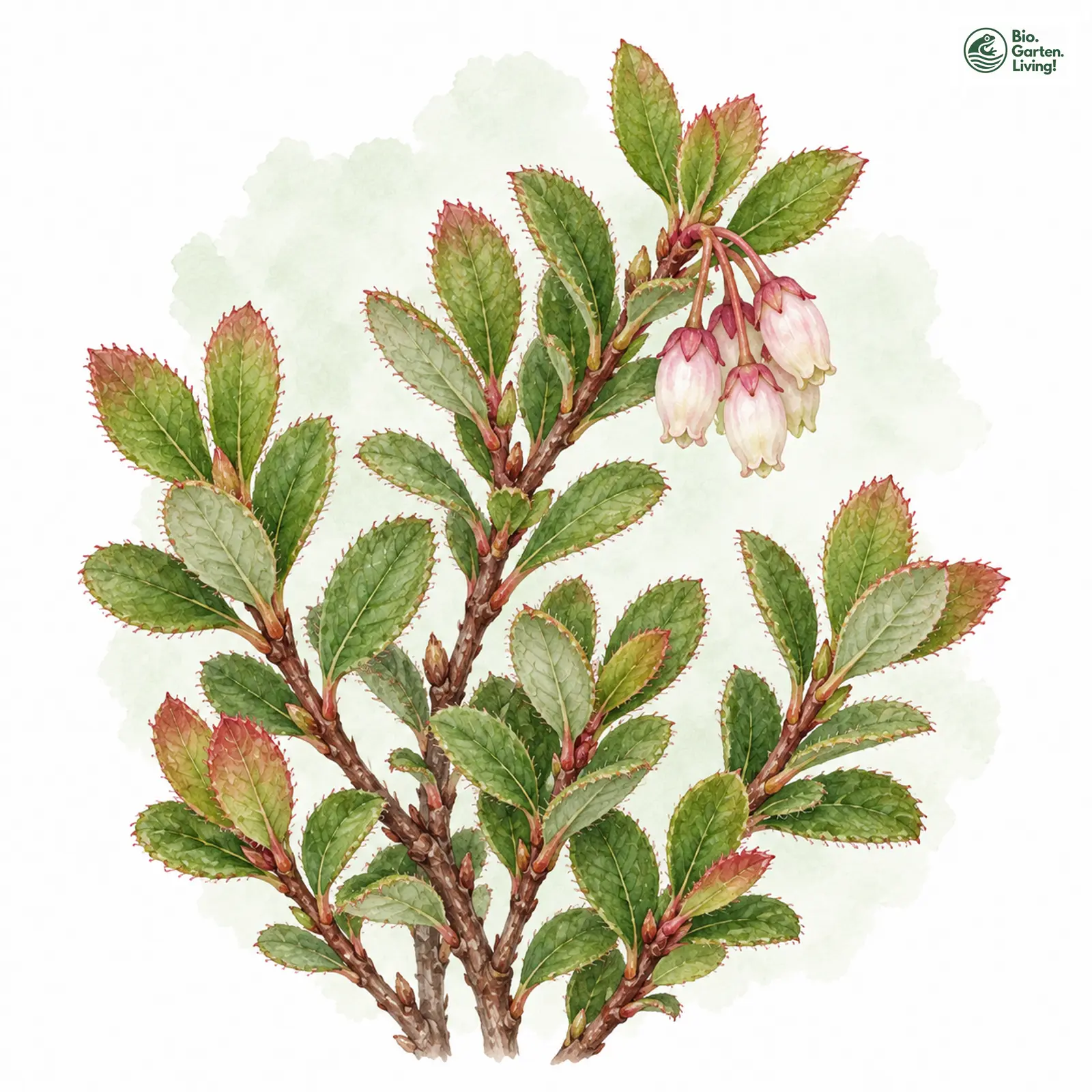 Aquarellzeichnung: Alpen-Bärentraube (Arctostaphylos alpinus)