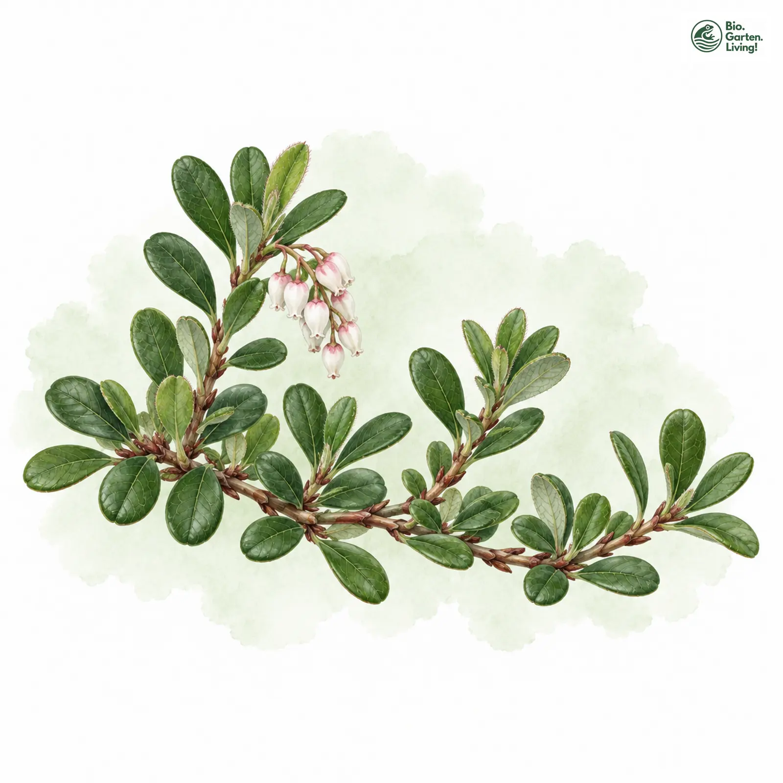 Aquarellzeichnung: Echte Bärentraube (Arctostaphylos uva-ursi)