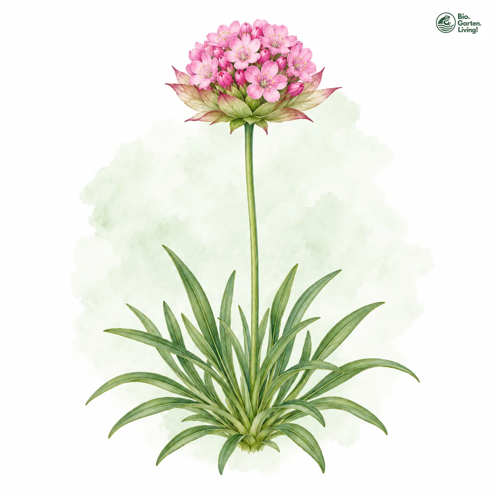 Aquarellzeichnung: Wegerich-Grasnelke (Armeria arenaria)