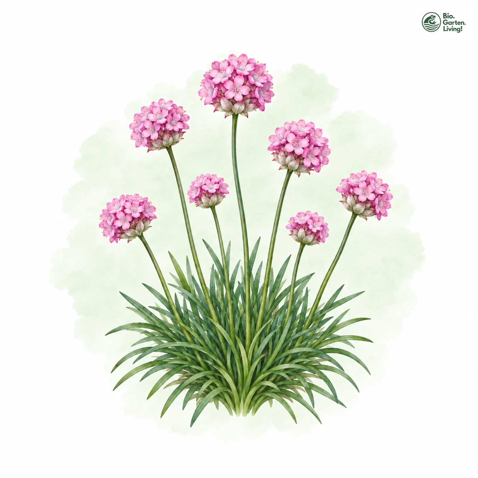 Aquarellzeichnung: Gewöhnliche Grasnelke (Armeria maritima (im weiteren Sinne))