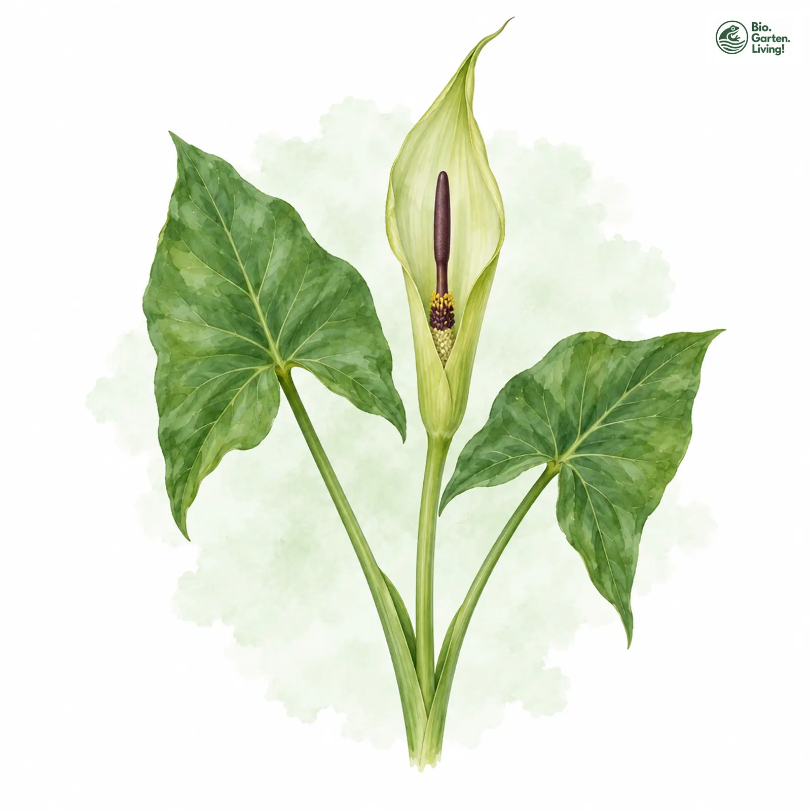 Aquarellzeichnung: Südöstlicher Aronstab (Arum cylindraceum)