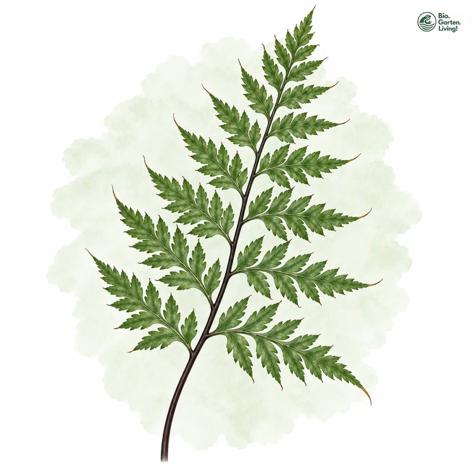 Aquarellzeichnung: Schwarzstieliger Streifenfarn (Asplenium adiantum-nigrum)