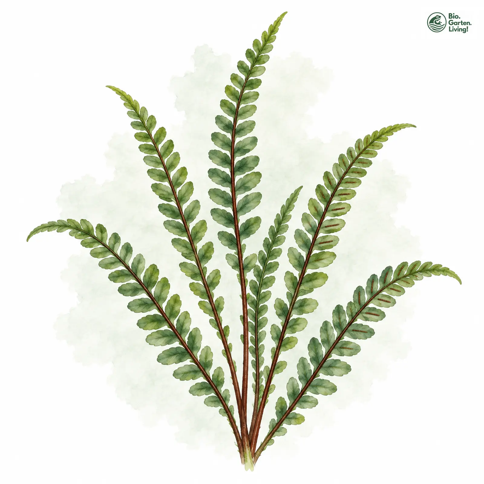 Aquarellzeichnung: Braungrüner Streifenfarn (Asplenium adulterinum)