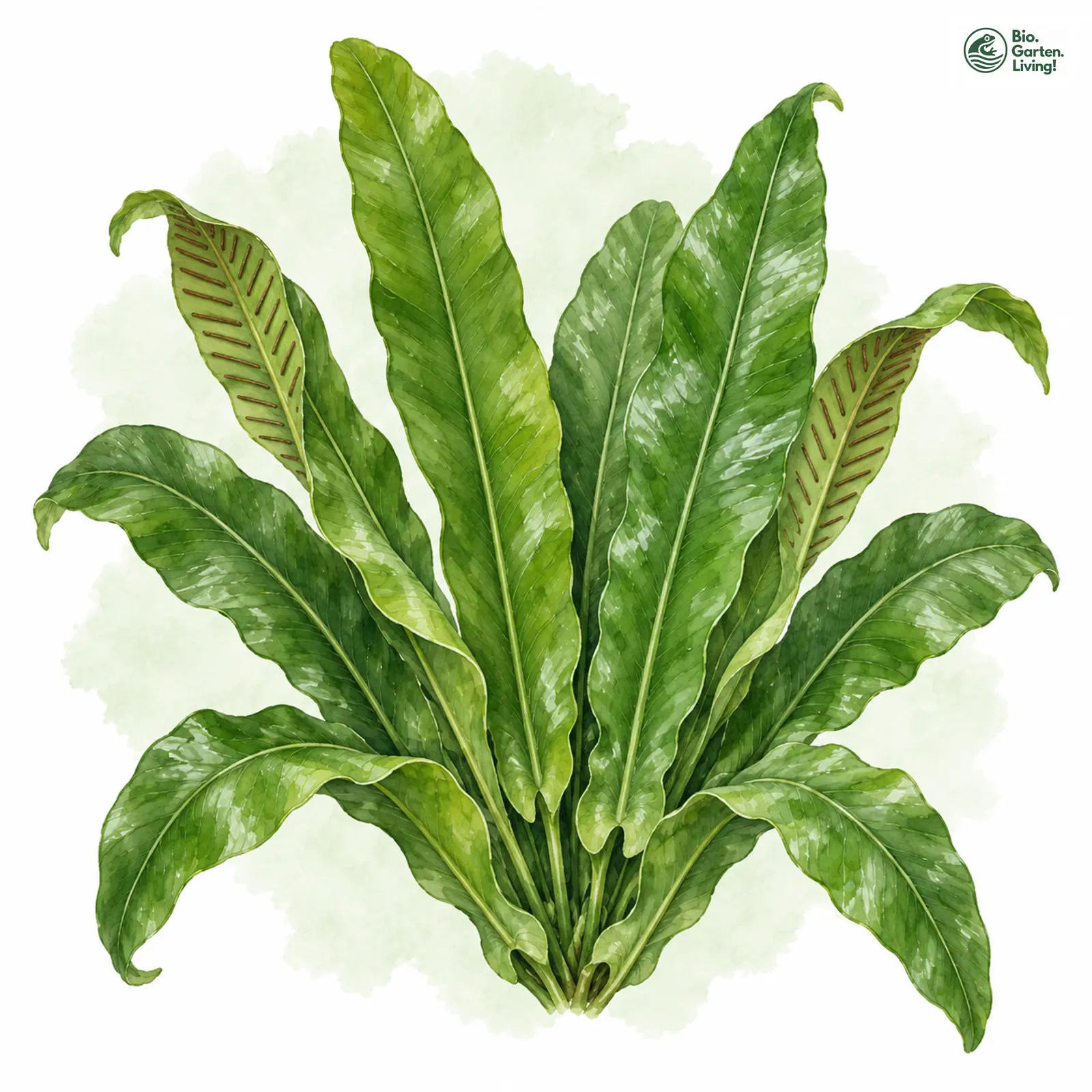 Aquarellzeichnung: Hirschzunge (Asplenium scolopendrium)