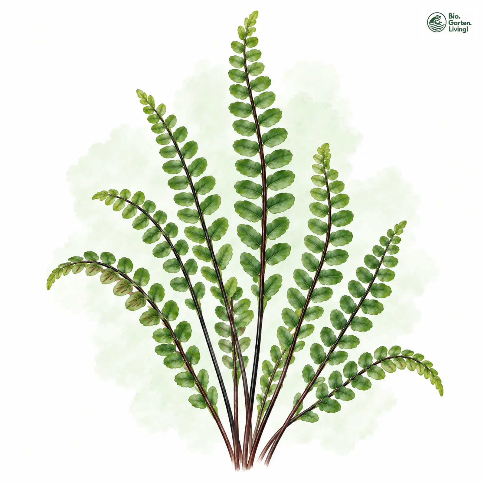 Aquarellzeichnung: Braunstieliger Streifenfarn (Asplenium trichomanes)