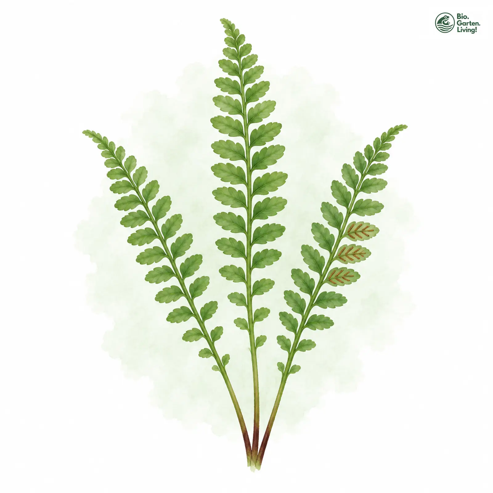 Aquarellzeichnung: Grünstieliger Streifenfarn (Asplenium viride)