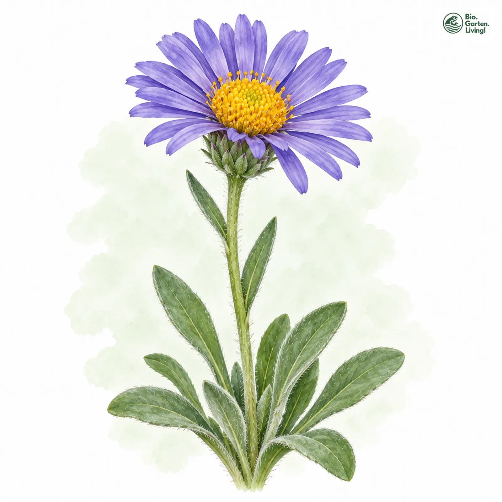Aquarellzeichnung: Alpen-Aster (Aster alpinus)