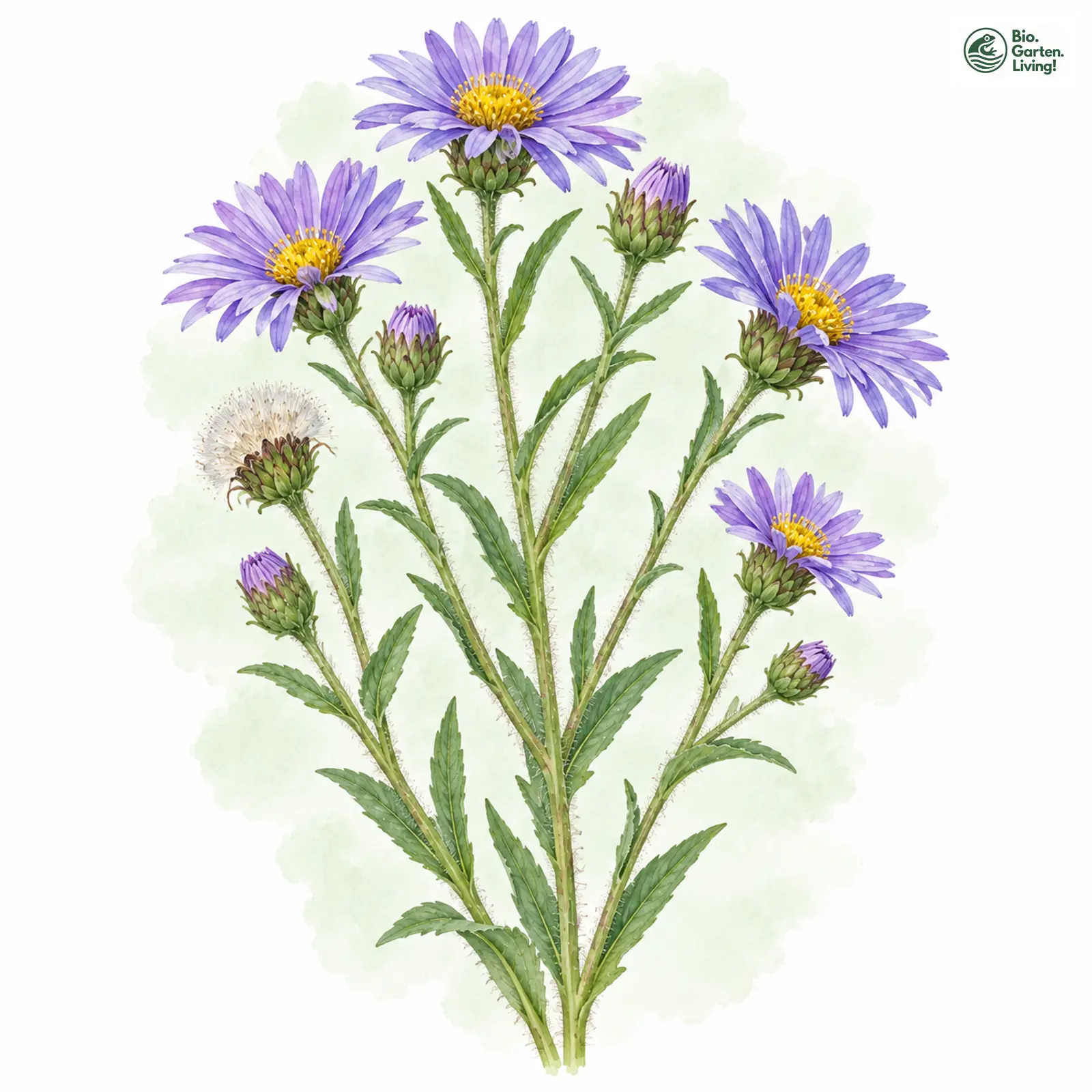 Aquarellzeichnung: Berg-Aster (Aster amellus)