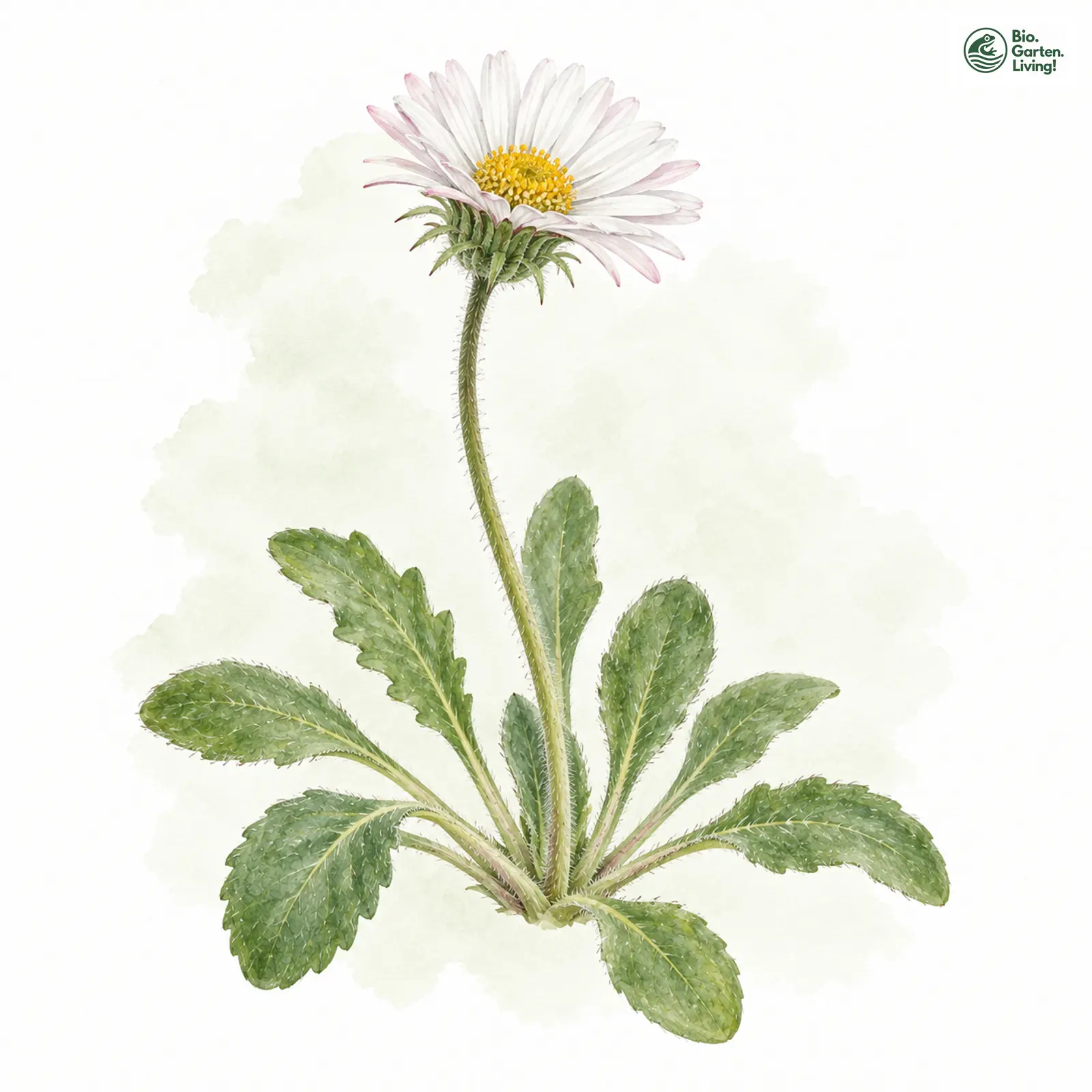 Aquarellzeichnung: Alpenmaßlieb (Aster bellidiastrum)