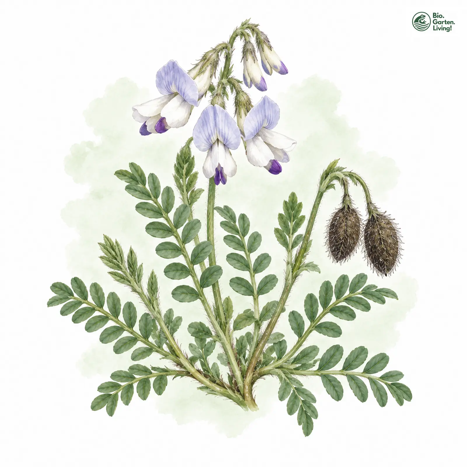 Aquarellzeichnung: Alpen-Tragant (Astragalus alpinus)
