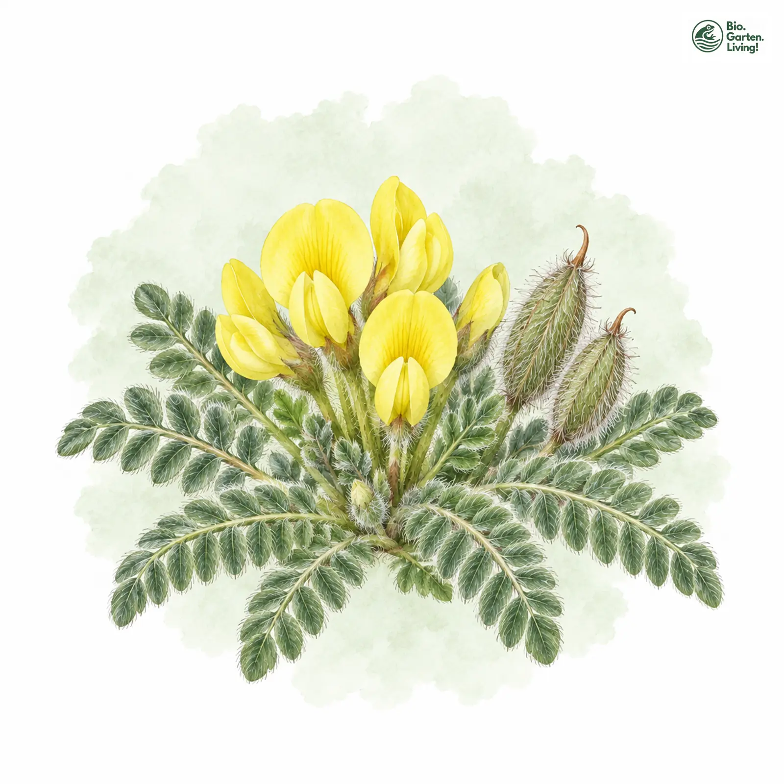 Aquarellzeichnung: Stängelloser Tragant (Astragalus exscapus)