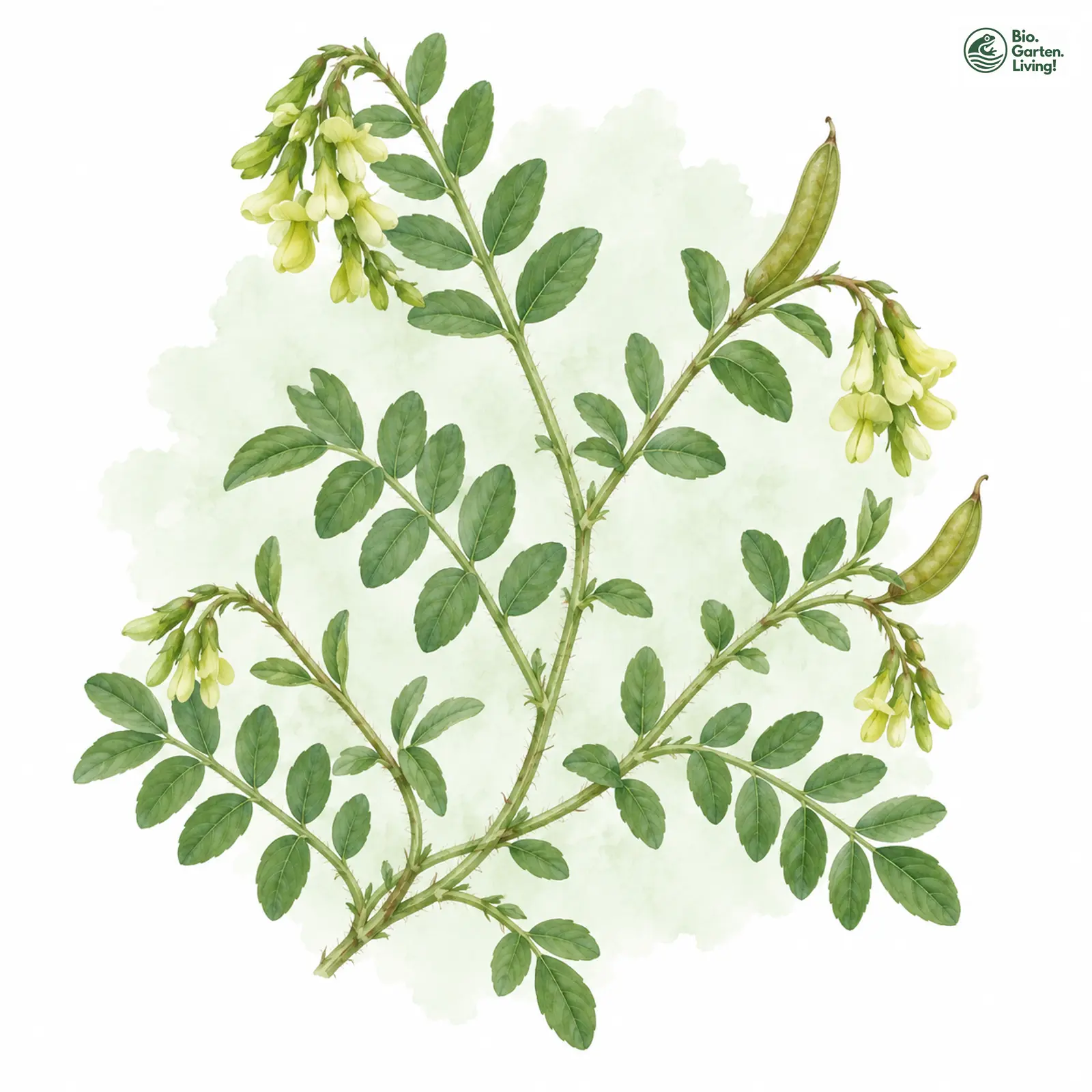 Aquarellzeichnung: Süßer Tragant (Astragalus glycyphyllos)
