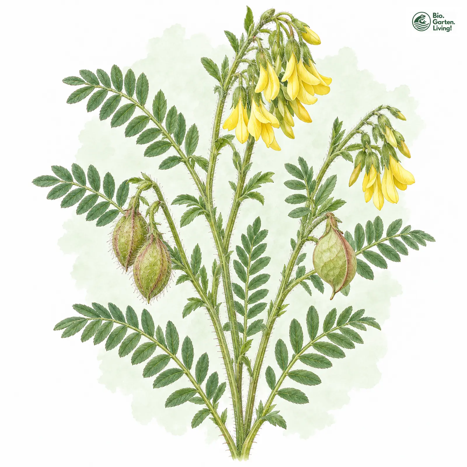 Aquarellzeichnung: Blasen-Tragant (Astragalus penduliflorus)