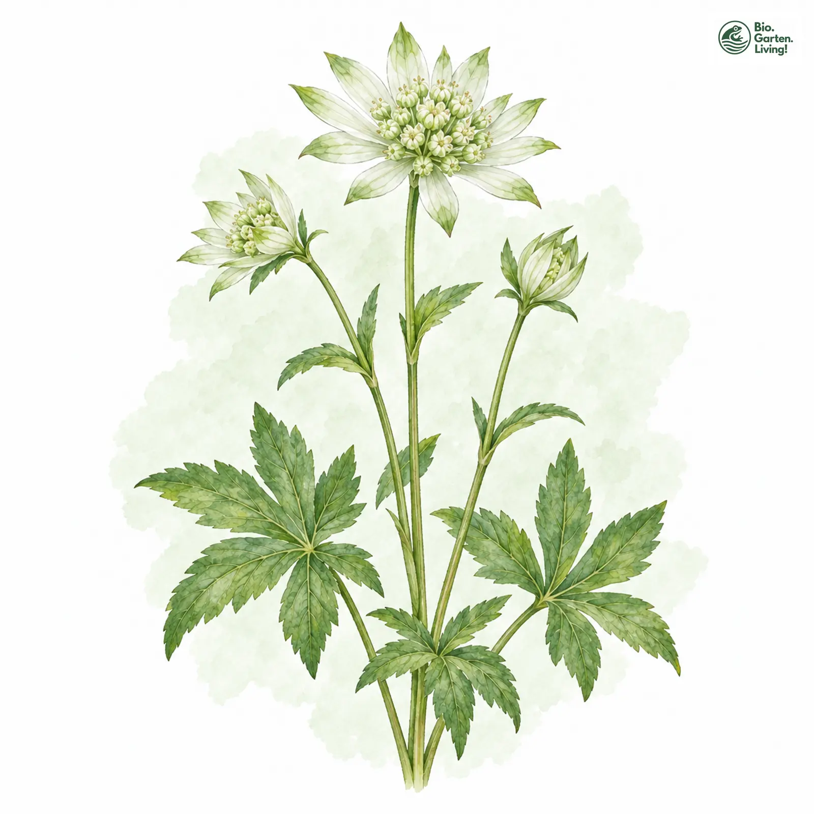 Aquarellzeichnung: Bayerische Sterndolde (Astrantia bavarica)