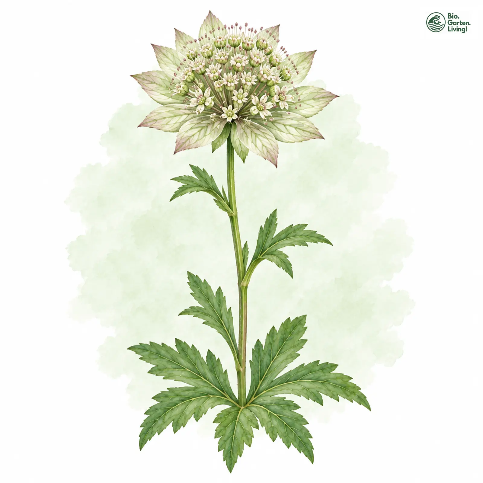 Aquarellzeichnung: Große Sterndolde (Astrantia major)