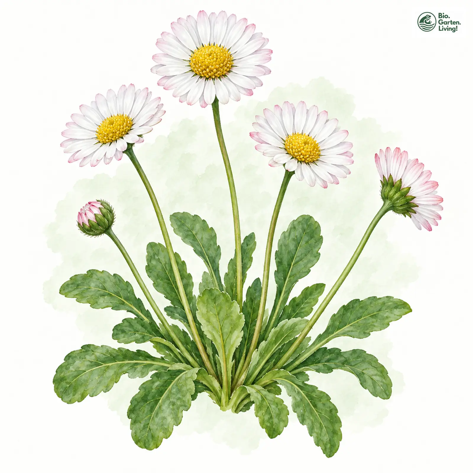 Aquarellzeichnung: Ausdauerndes Gänseblümchen (Bellis perennis)