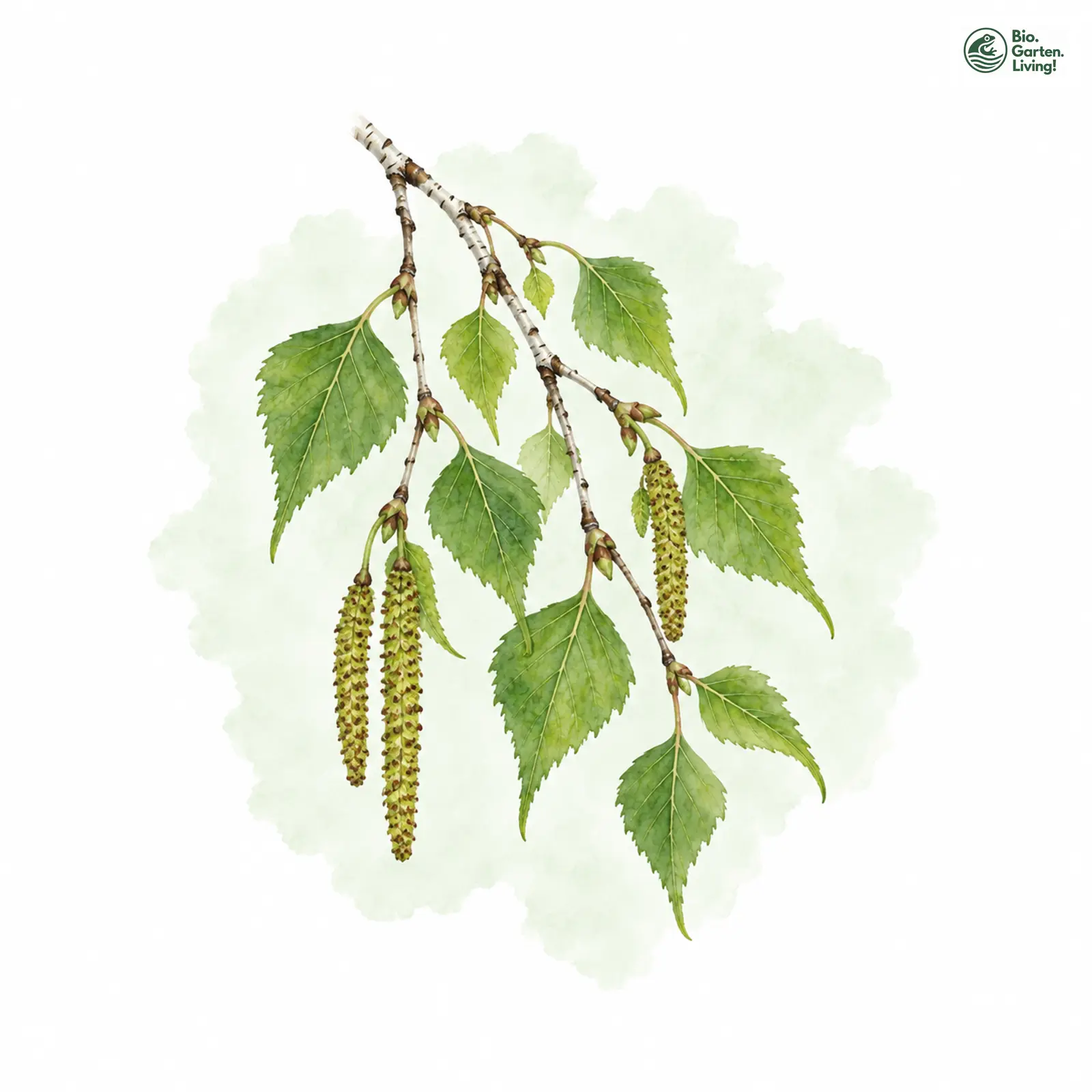 Aquarellzeichnung: Hänge-Birke (Betula pendula)