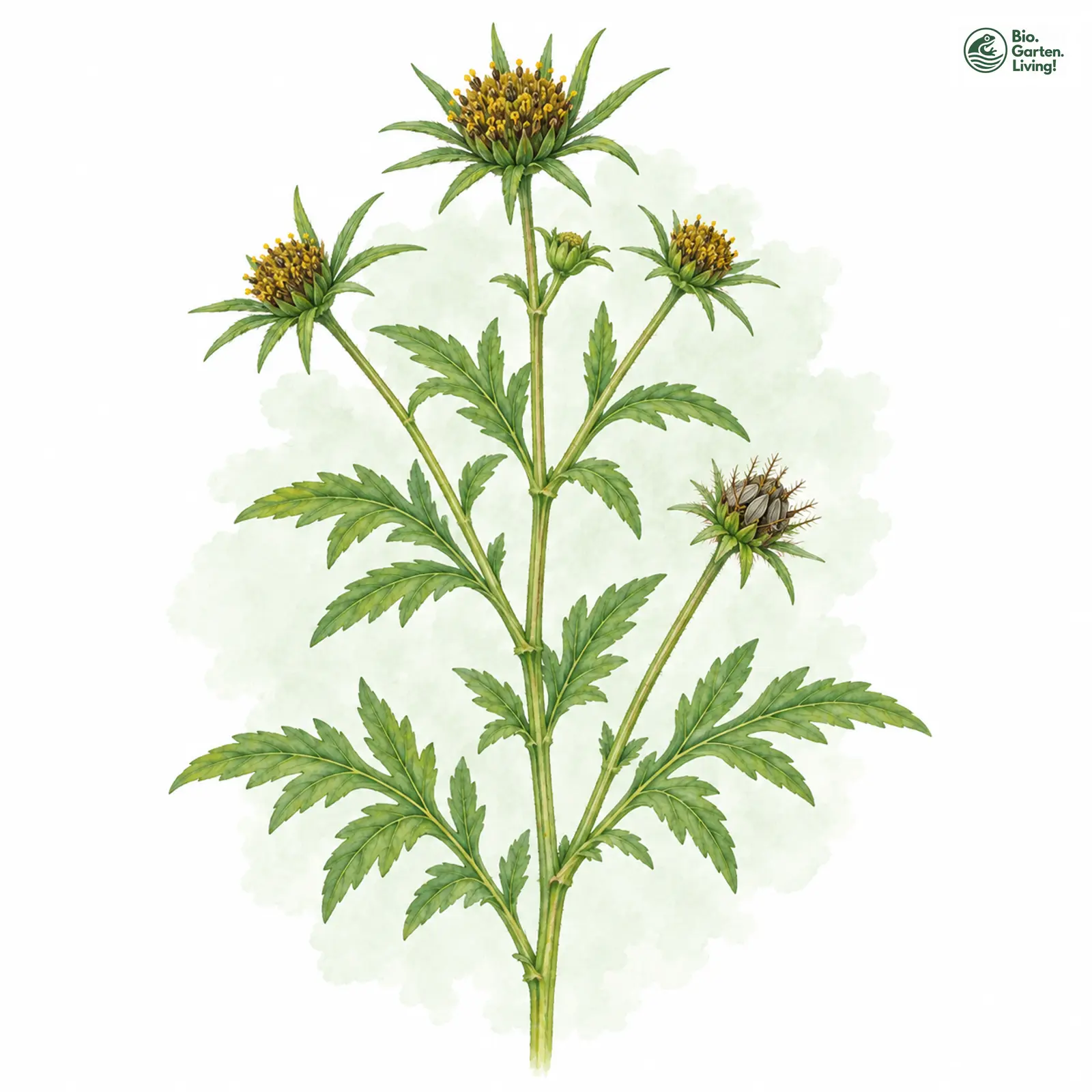 Aquarellzeichnung: Strahlender Zweizahn (Bidens radiata)
