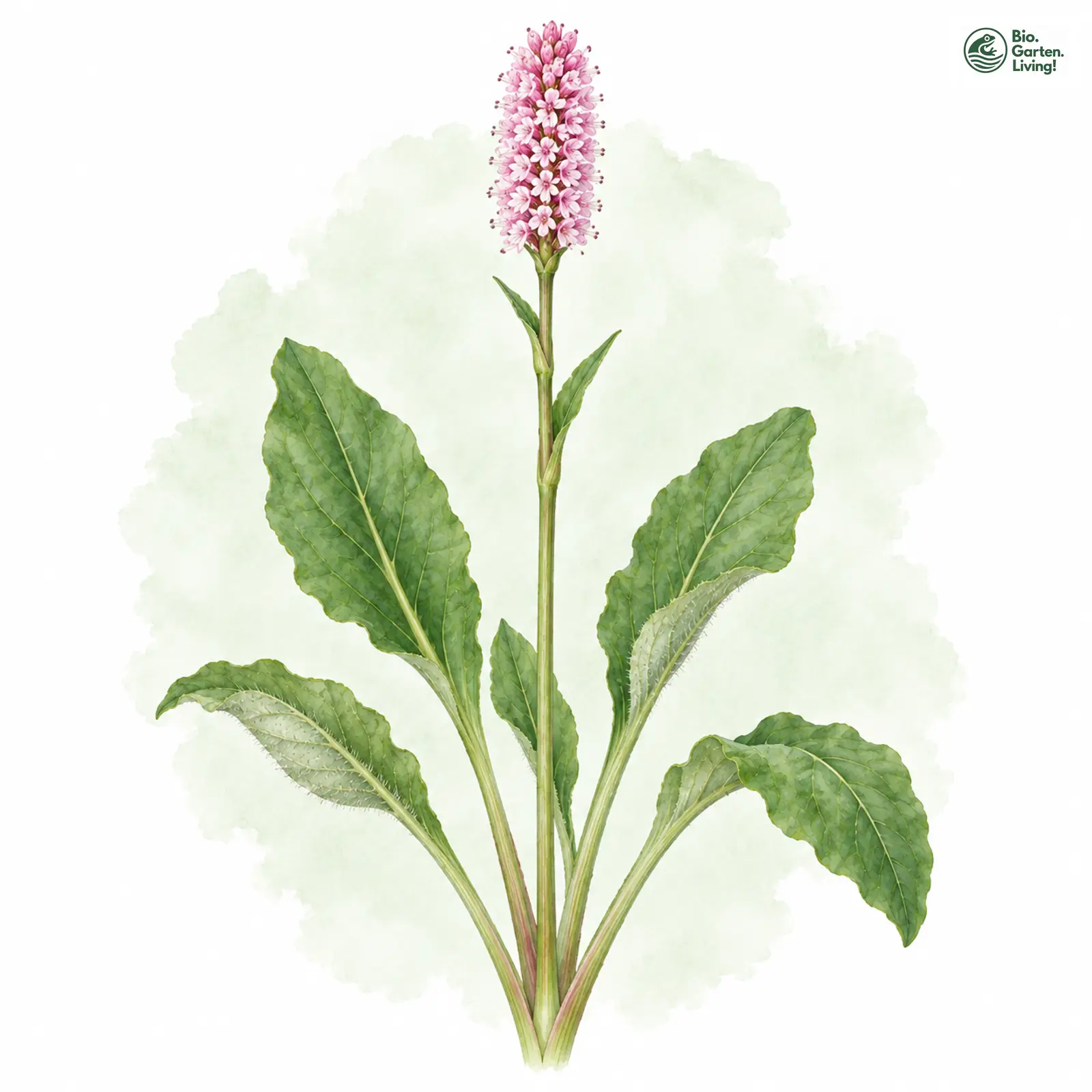 Aquarellzeichnung: Schlangen-Wiesenknöterich (Bistorta officinalis)